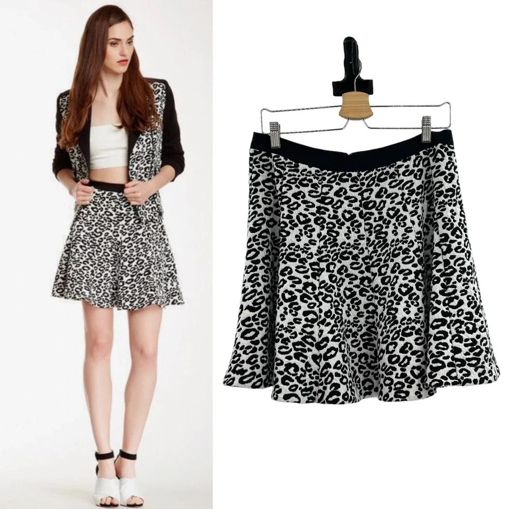 Rebecca Taylor Leopard‎ Print Flip Skirt Black Gray Size 10